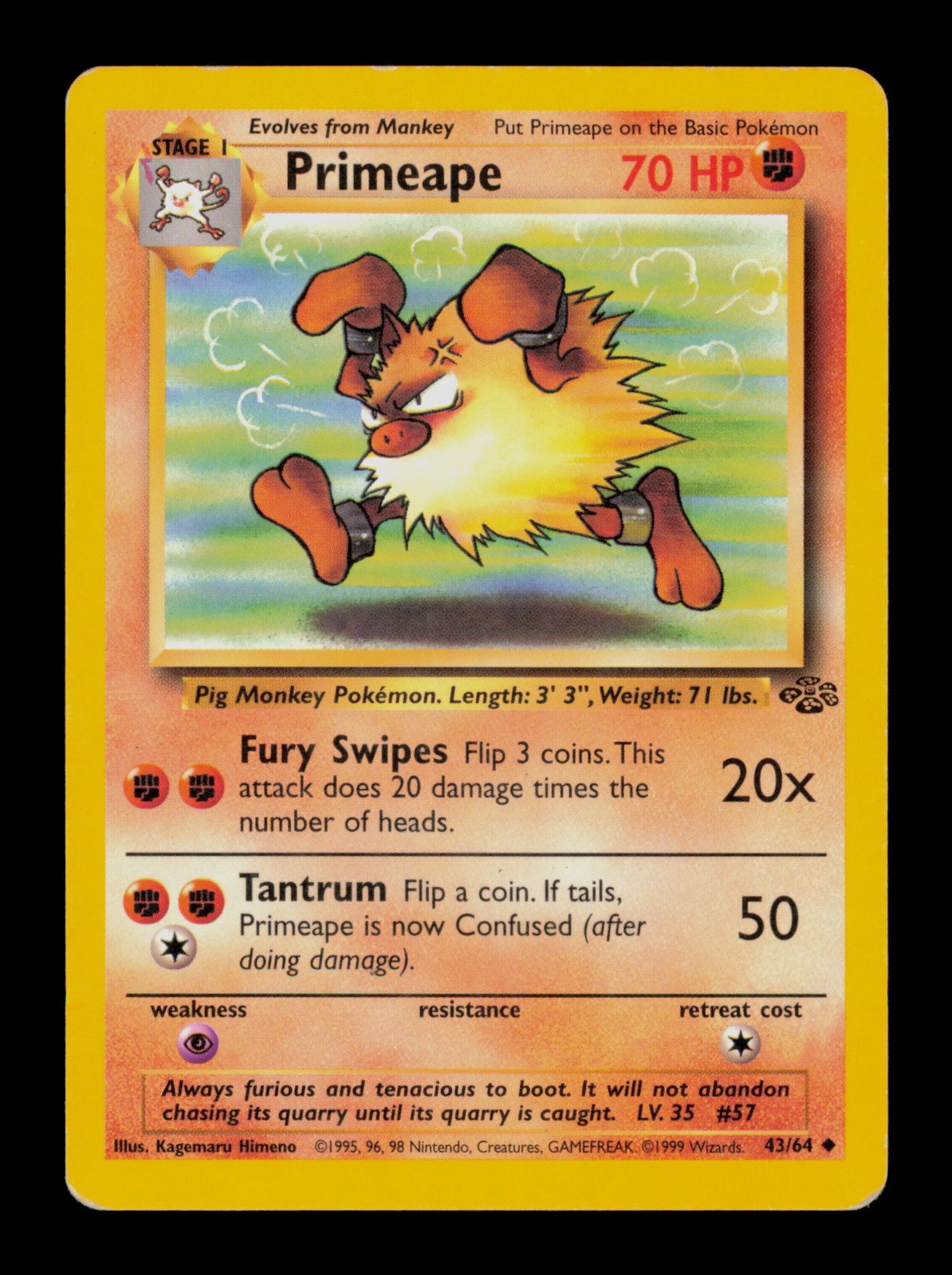Primeape 43/64 Pokemon Fossil Trading Card TCG