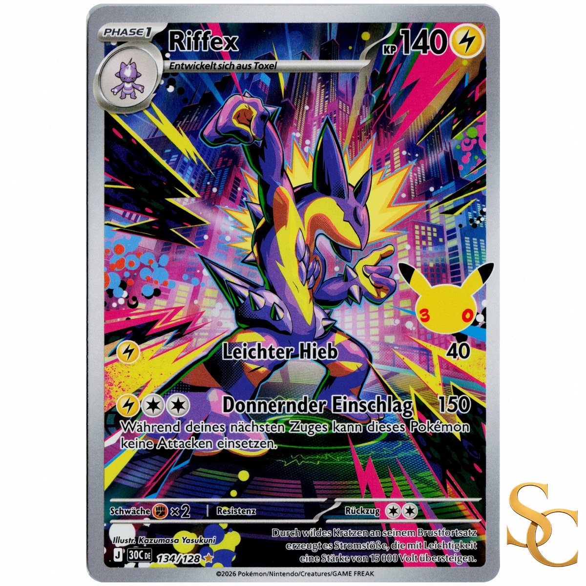 Pokémon TCG Riffex 134/128 Illustrazione 30° Anniversario Rara Tedesca Near Mint