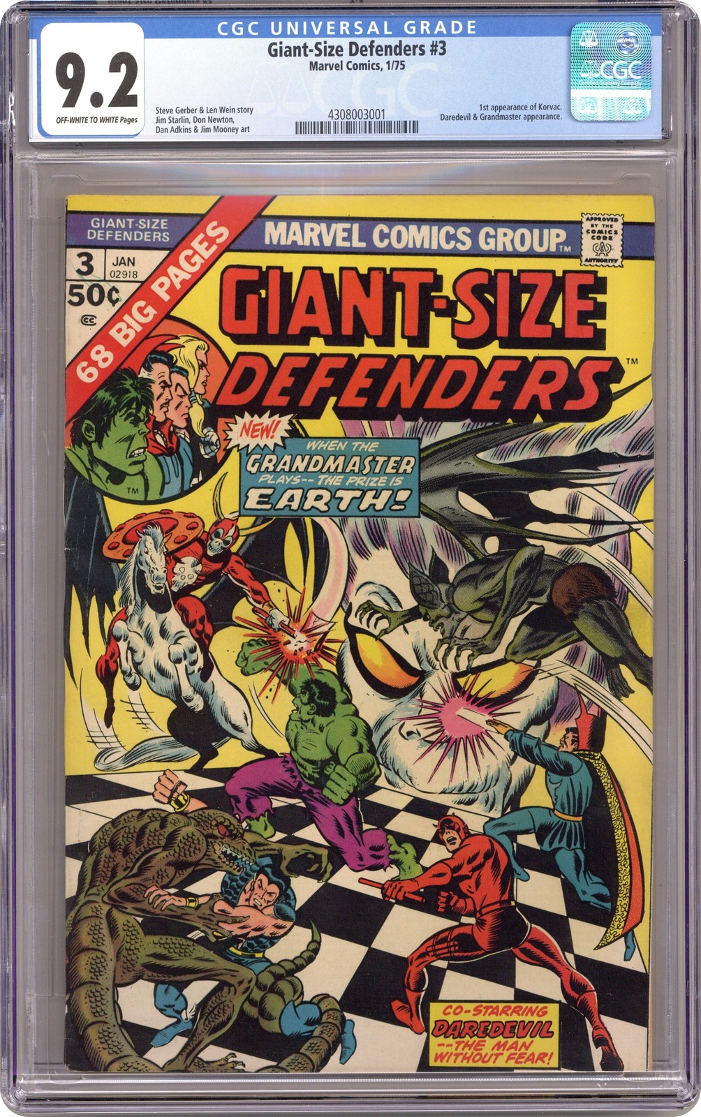 Difensori Taglia Gigante #3 CGC 9.2 1975 4308003001 1° App. Korvac