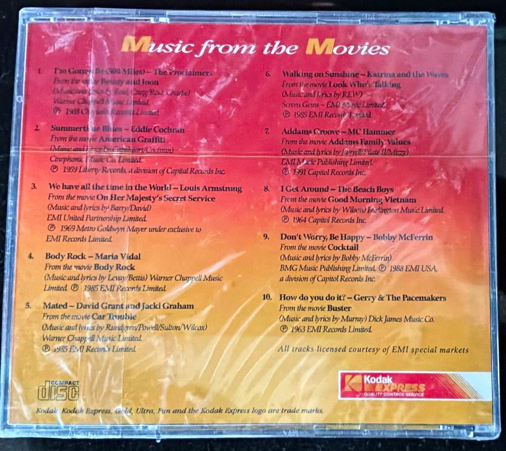 Kodak Express Music From the Movies CD – 10 Tracks – Various Artists 1996