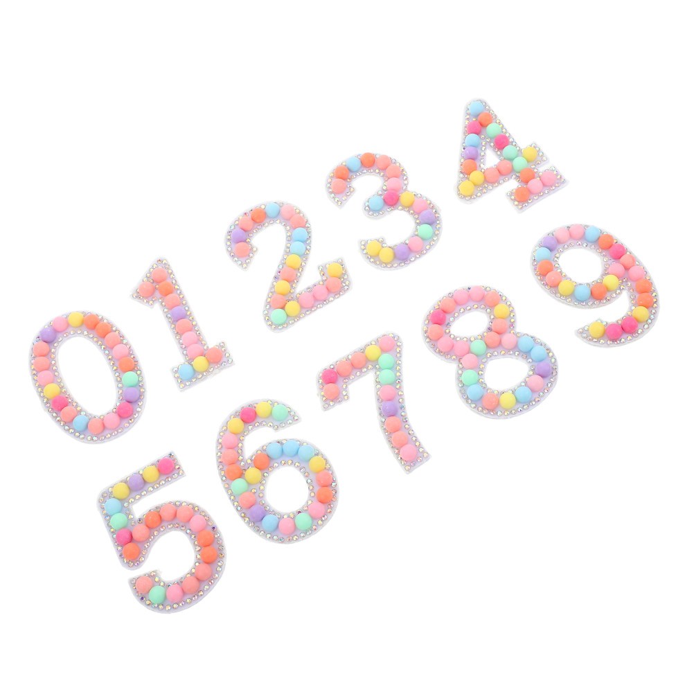 Number Iron Patches Assorted Colors Rhinestone Embroidered Set