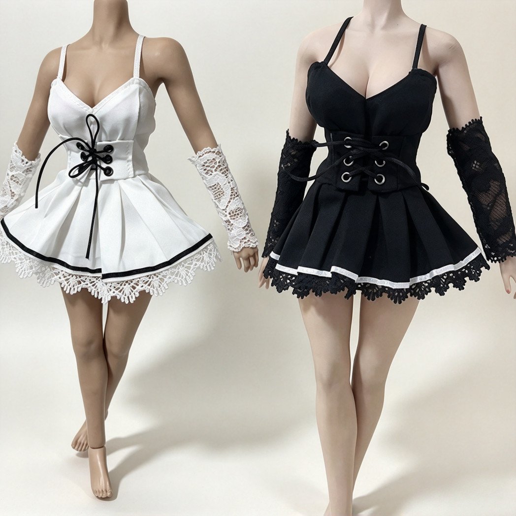Set mini abito donna scala 1/6 con spalline in pizzo e maniche in pizzo adatto figura 12'' TB