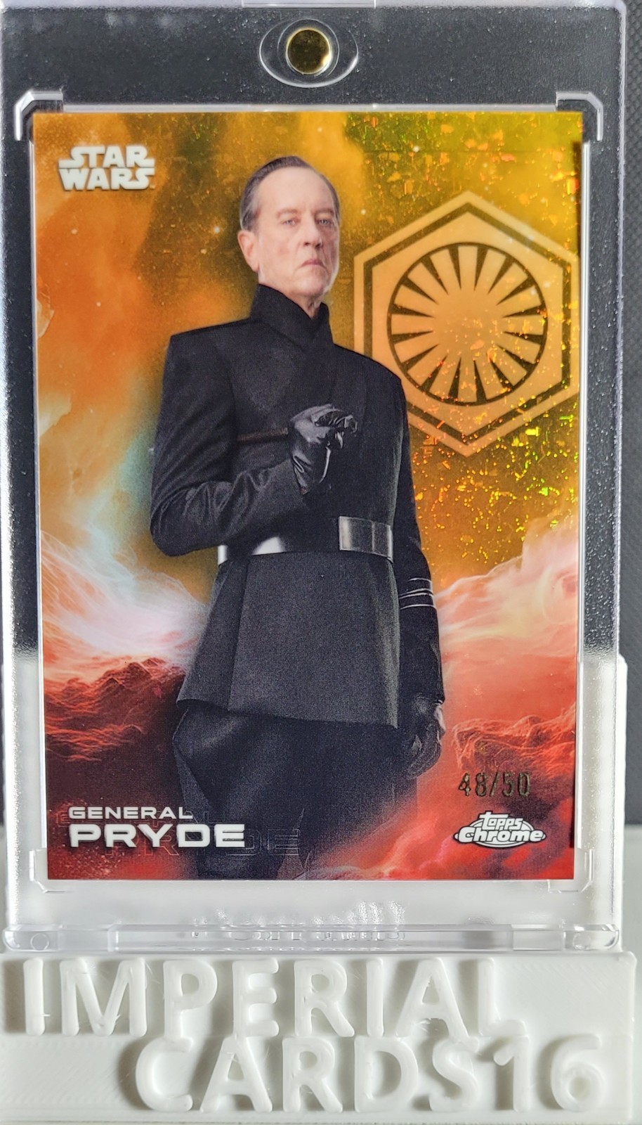 2025 Topps Chrome Star Wars #51 General Pryde oro mini diamanti /50