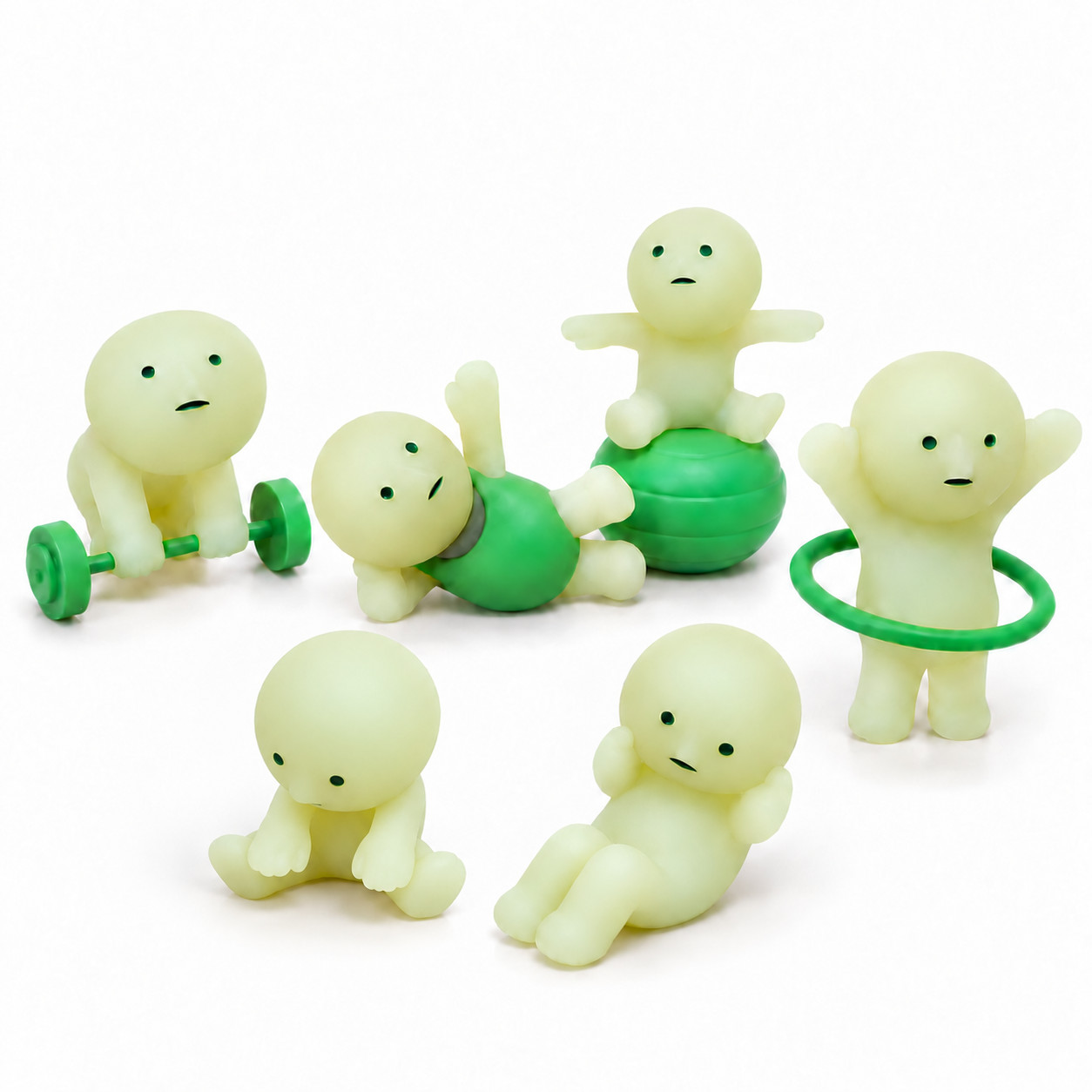 SMISKI Serie Esercizi Glow in the Dark Set Completo di 6 Figurine Nuove