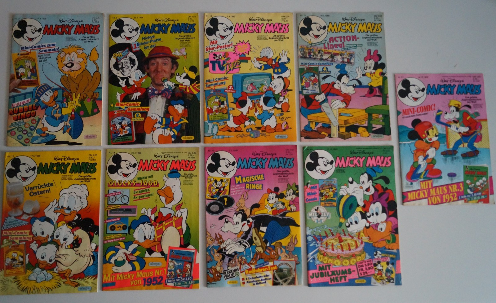 9 quaderni originali di Topolino del 1988 (n.8-12+14+19+44+51)--Vecchi-Usati
