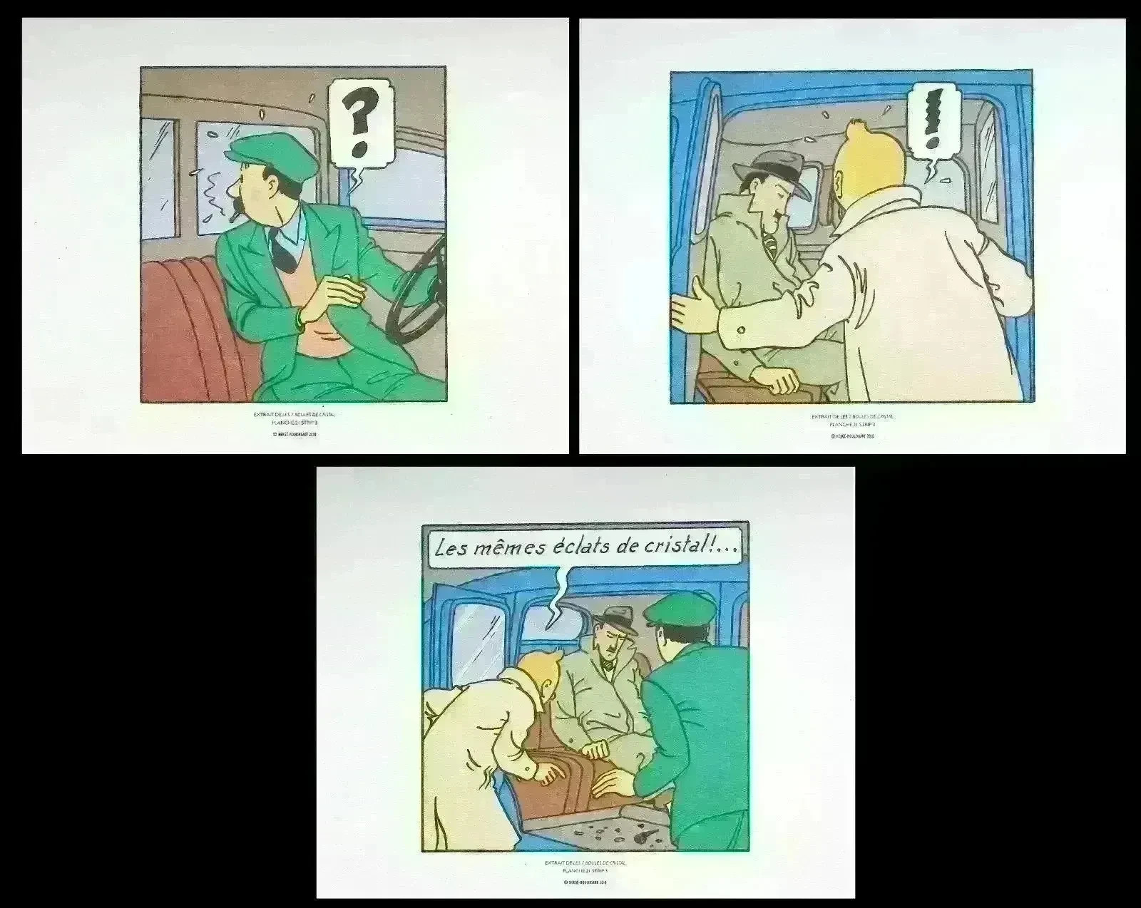 HERGÉ : TINTIN 7 boules de Cristal, 3 LITHOGRAPHIES Ex Libris, 2010