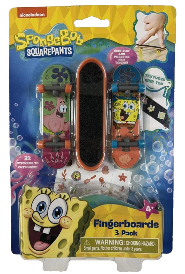 Raro SpongeBob Squarepants 3,5" Fingerboards confezione da 3 con 32 fogli adesivi