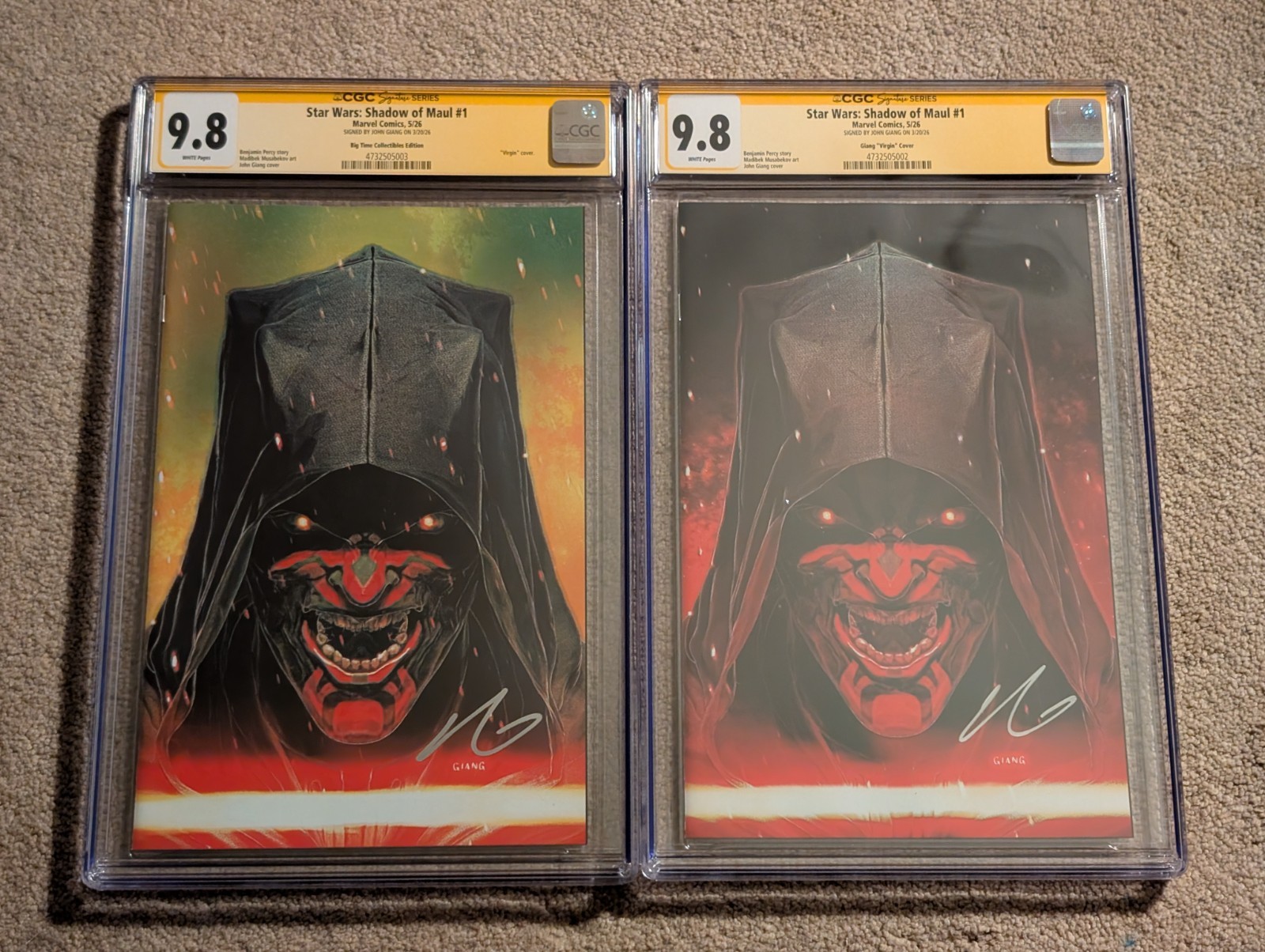 Set 2 CGC 9.8 SS Star Wars Shadow of Maul 1 Virgin firmato da John Giang Megacon 