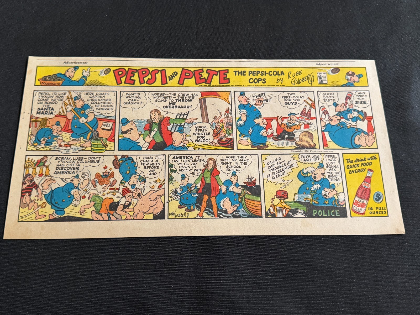 #05 Pubblicità "PEPSI" THE PEPSI-COLA COPS Sezione Fumetti Domenica 1942 Rube Goldberg