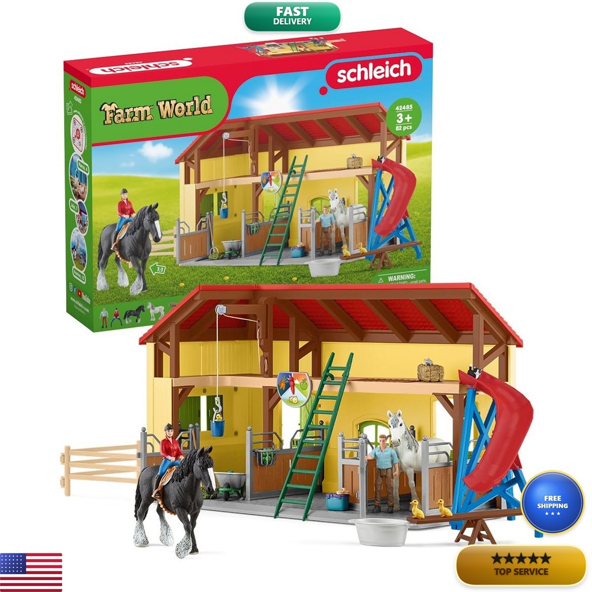 Schleich Farm World 82Pc Horse Stable Playset 42485