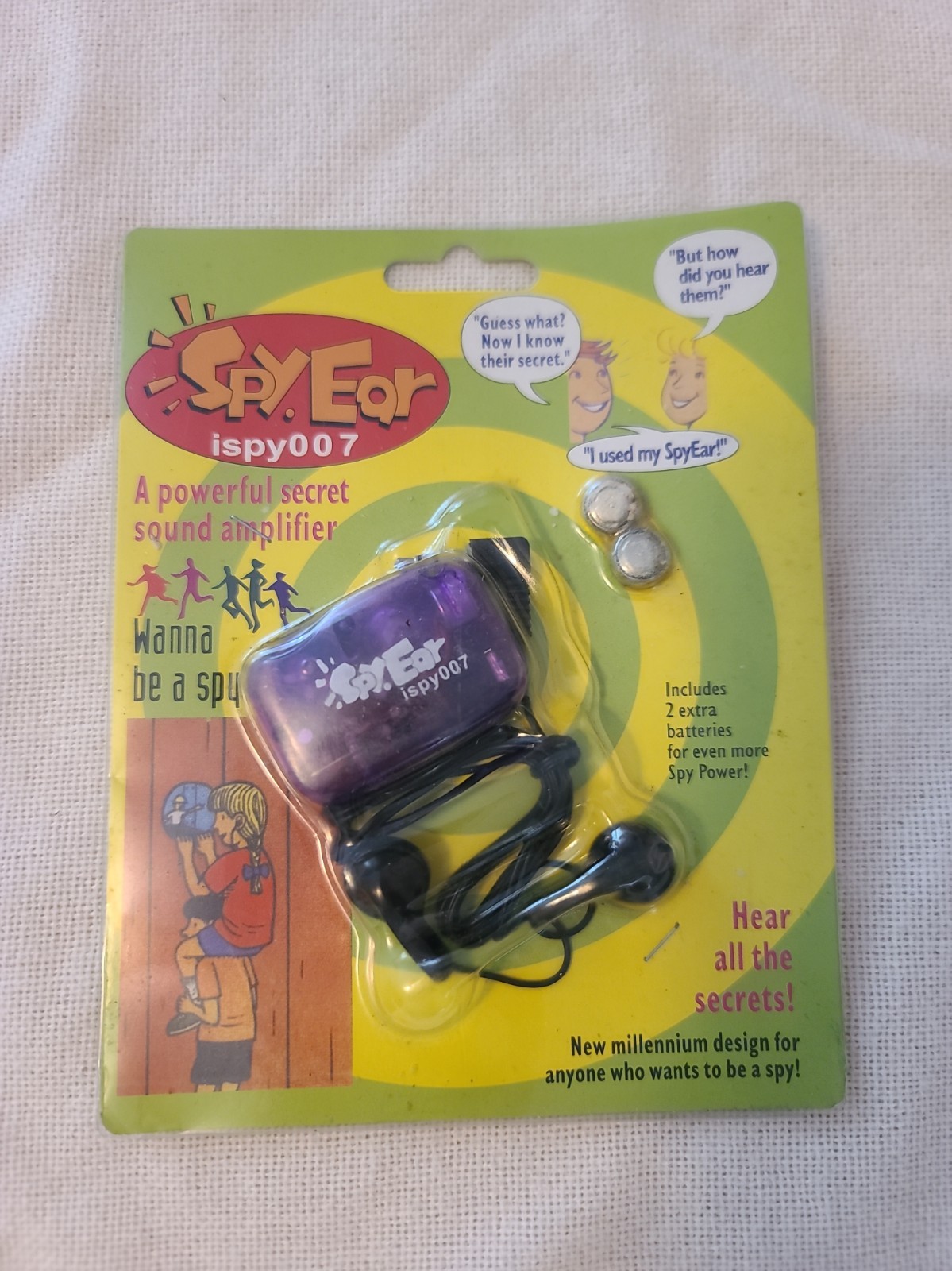 Dispositivo di ascolto orecchie spia vintage audio spia giocattolo retrò NUOVO NOS raro anni 80 90 tecnologia