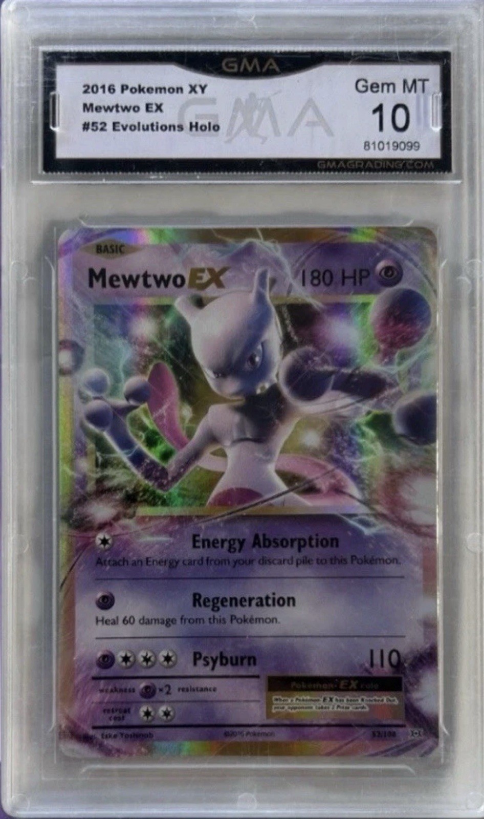 2016 POKEMON XY EVOLUTIONS MEWTWO EX #52/108 GMA 10