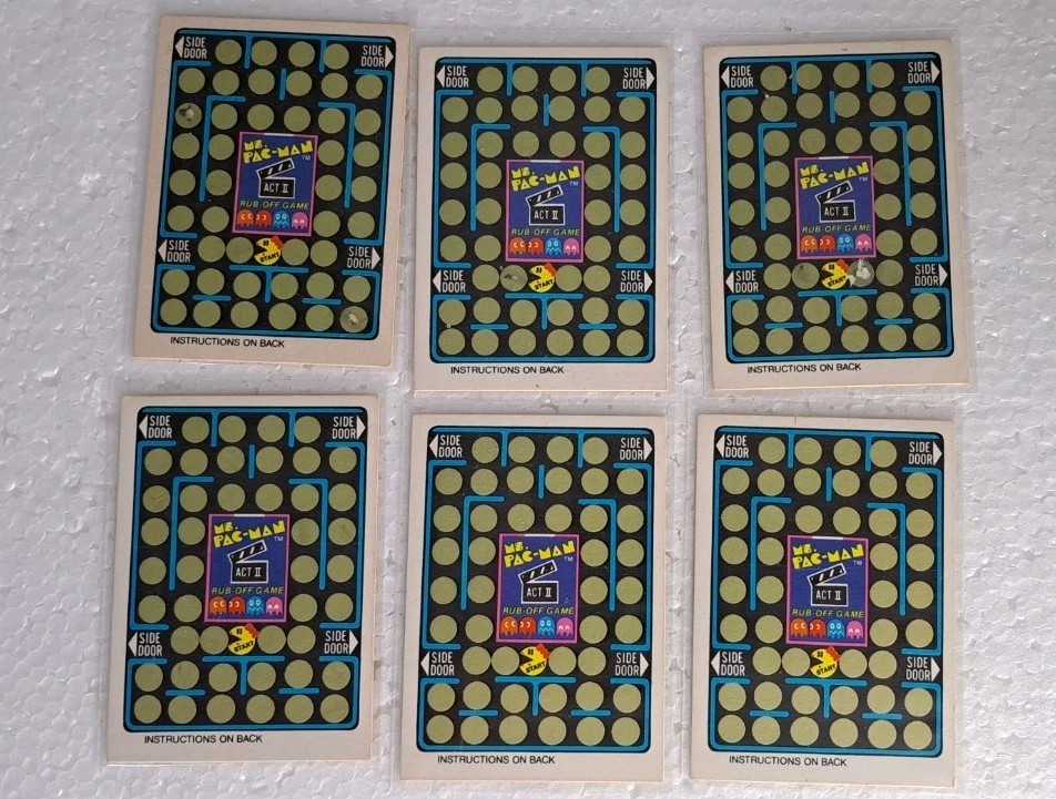 Lotto 6 Ms. Pac-Man Gioco Rub-Off 1981 Fleer