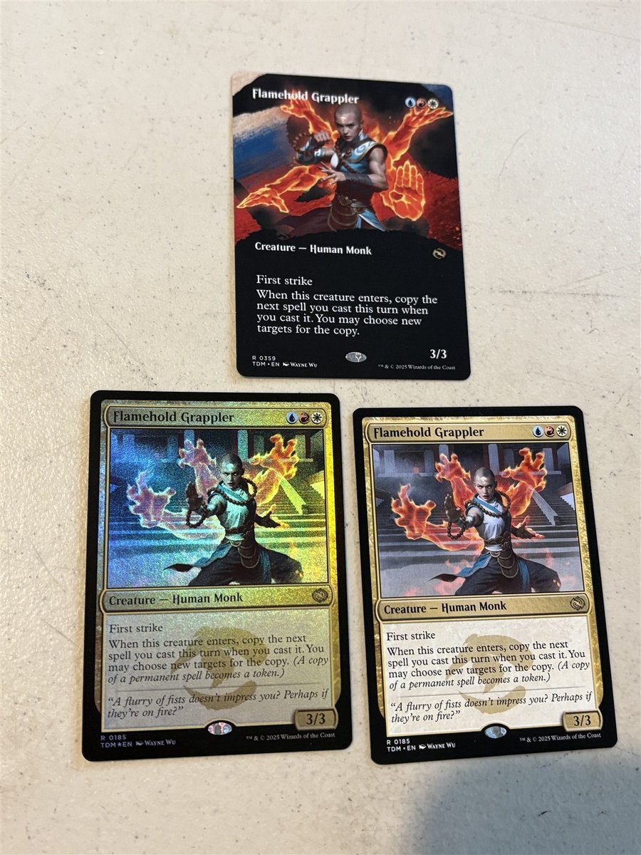3 x mtg Flamehold Grappler, 1 lamina, 1 senza bordi, Tarkir Dragonstorm, mai giocato