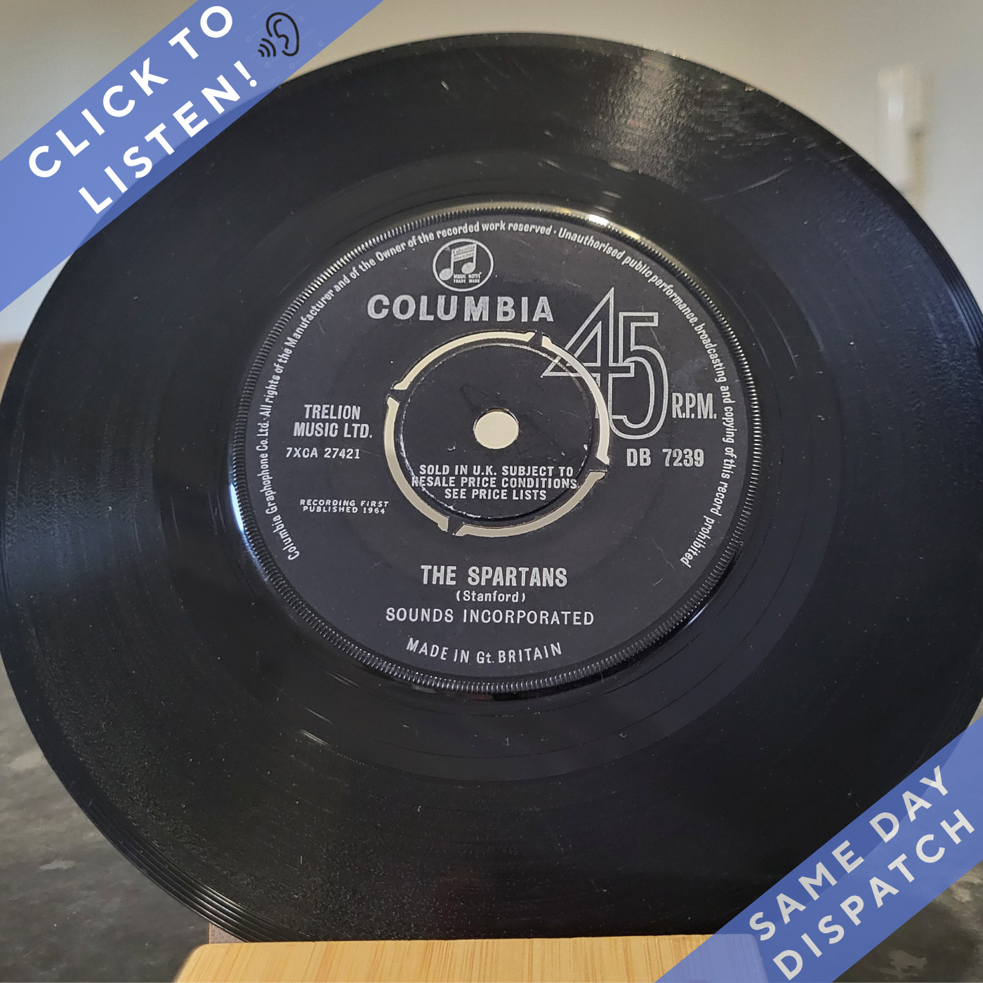 Sounds Incorporated – The Spartans (1964)  - 7" Vinyl Single - VG+