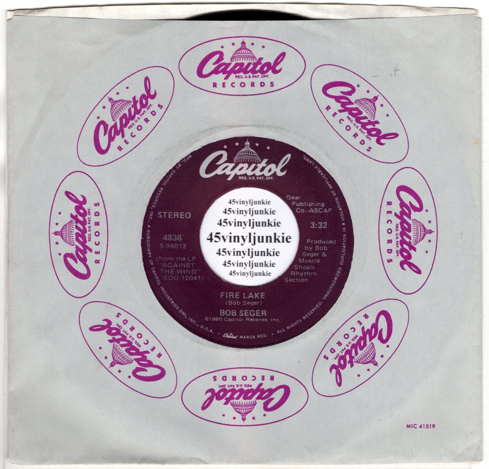 Bob Seger NM 45 rpm "Fire Lake" on Capitol Records