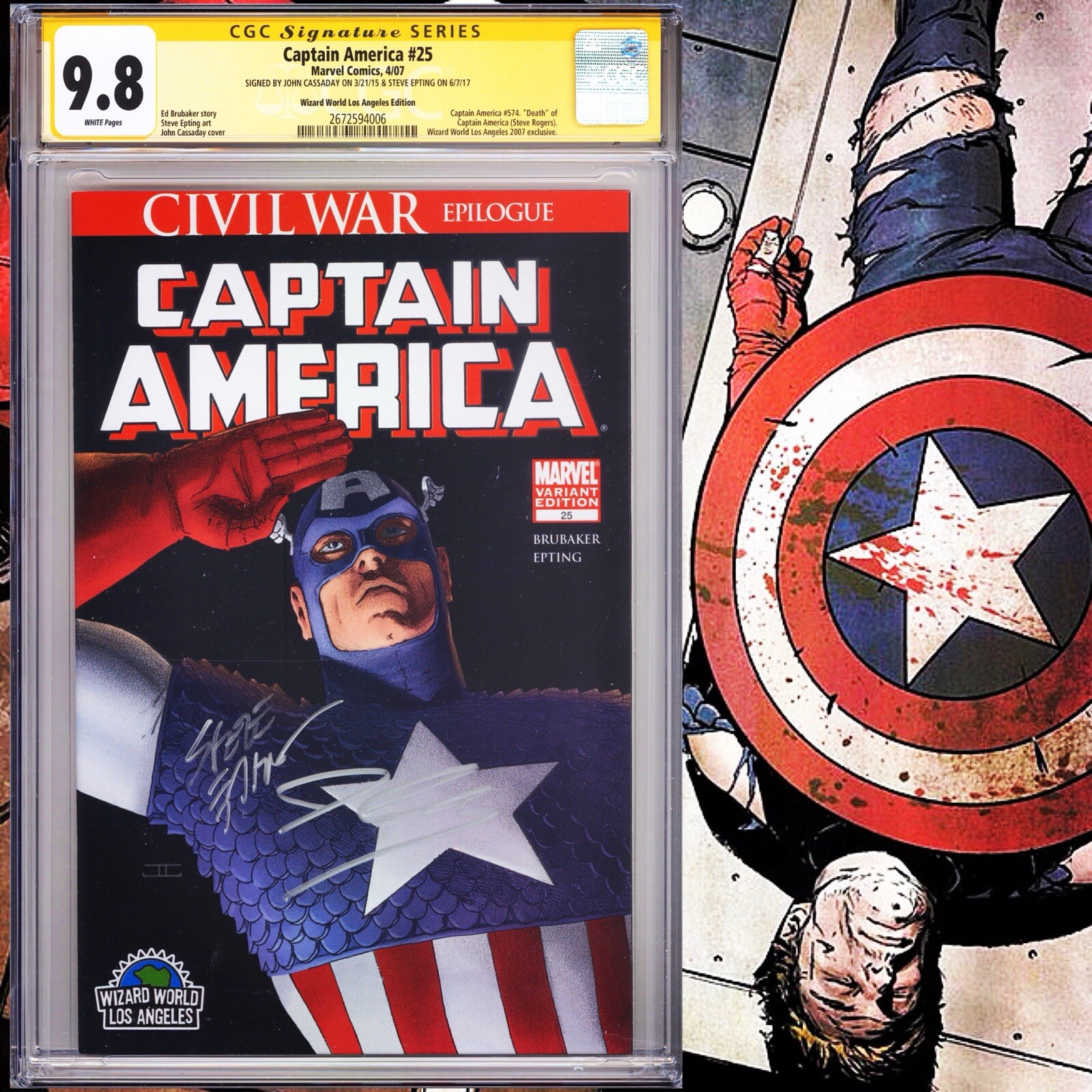 CGC 9.8 SS Captain America #25 Wizard Variant signed by Cassaday & Epting 2007