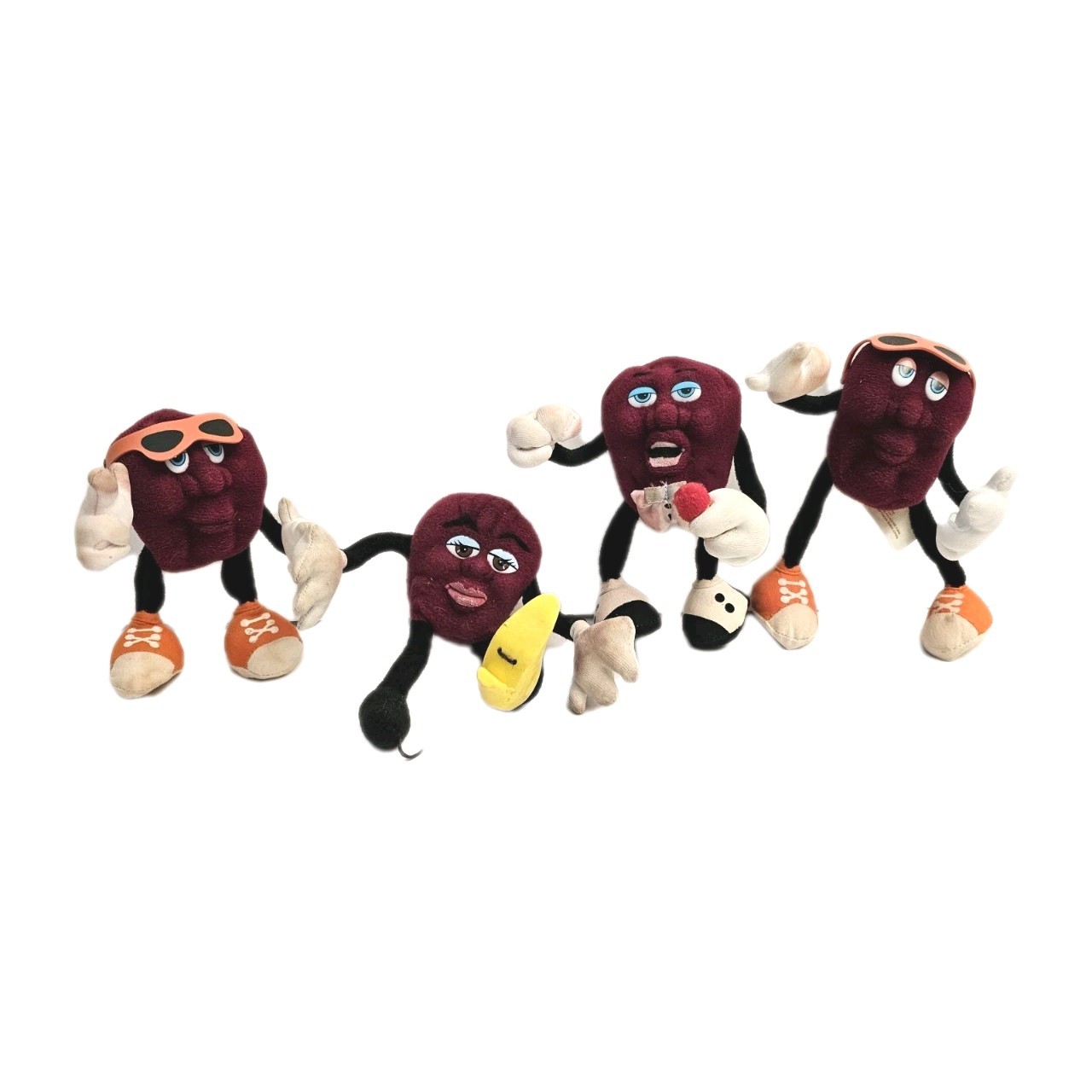 Set peluche vintage 1988 California Uvetta posabile Applause Hardees | Lotto di 4
