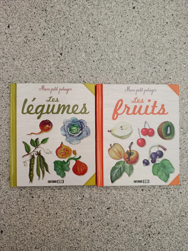 Lot de 2 minis livres sur les fruits et les légumes.