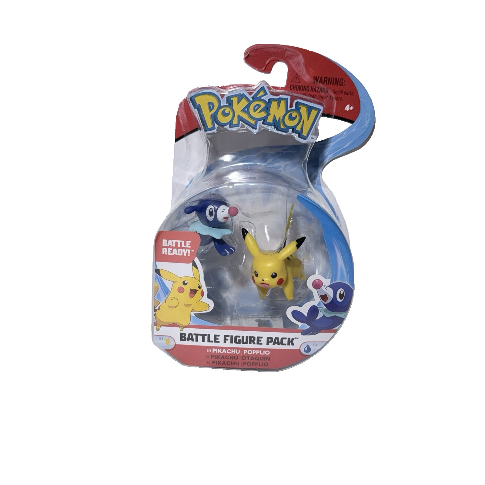 Pokemon Battle Action Figure Confezione da 2, include 2" Pikachu e 2" Popplio Nuovo