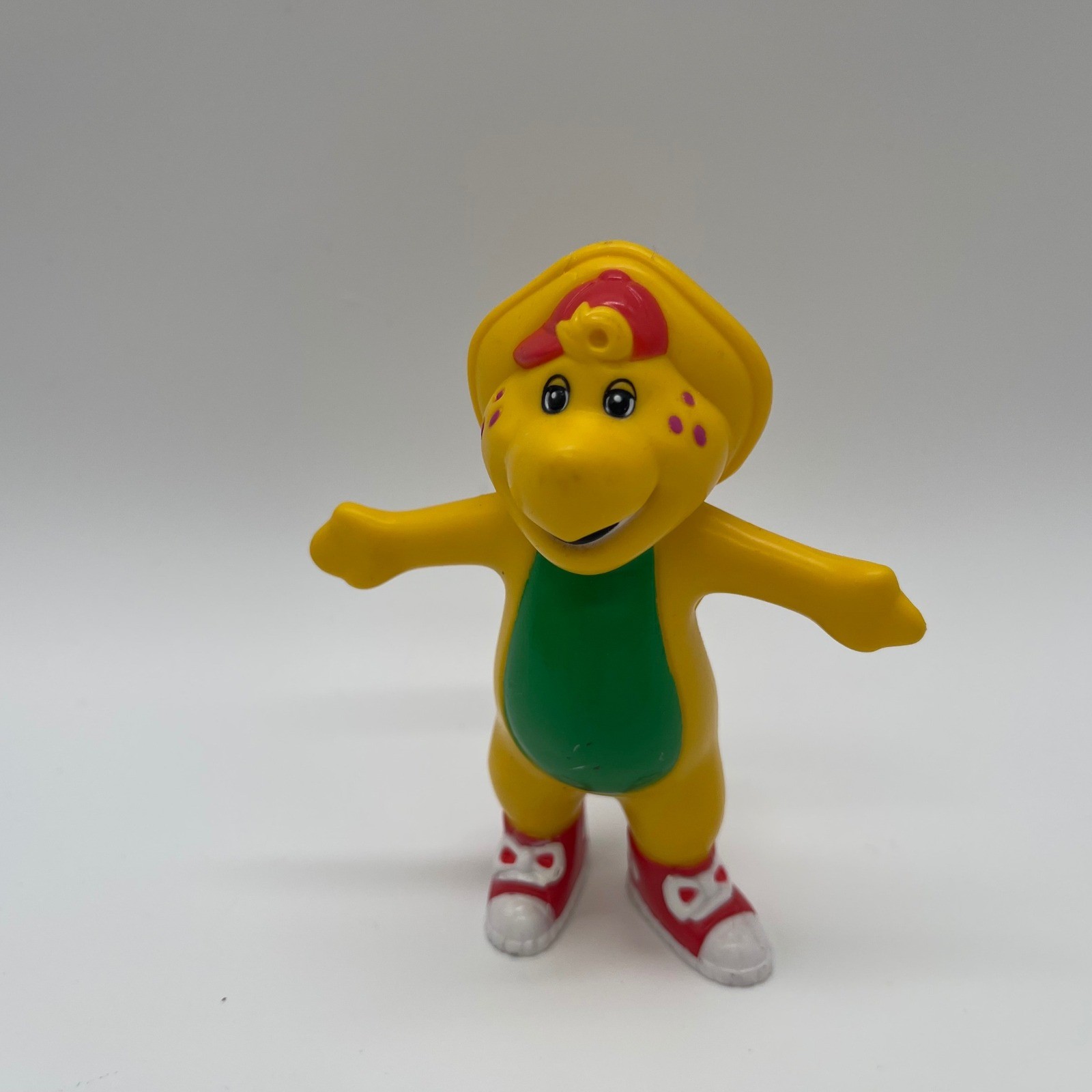 Modellino PVC dinosauro giallo Barney & Friends BJ vintage 1994 - giocattolo dimensione bambino