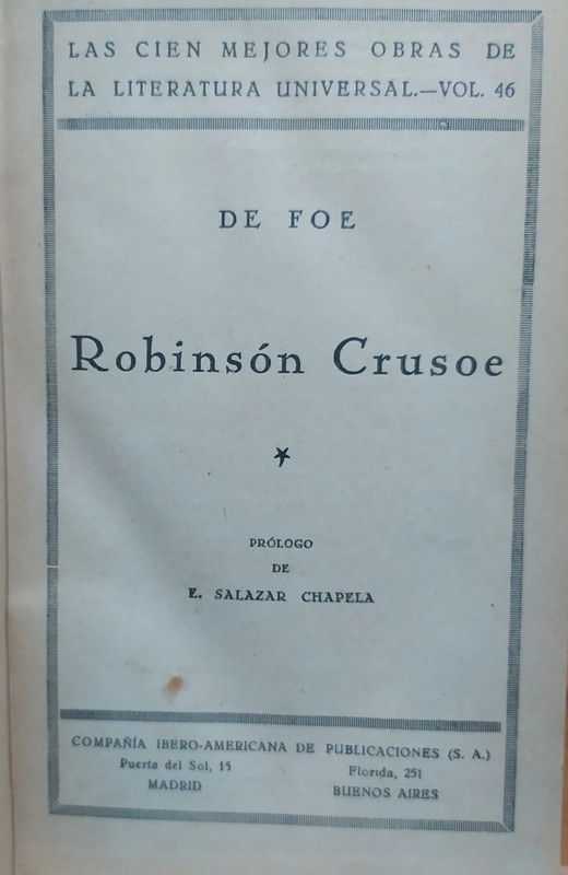 Robinson Crusoe de Daniel De Foe - publicación de años 20