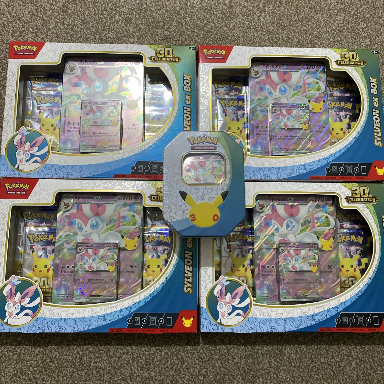 Pokemon 30th Anniversary -Sylveon Ex Box x4 + 1 Big Tin - Sealed