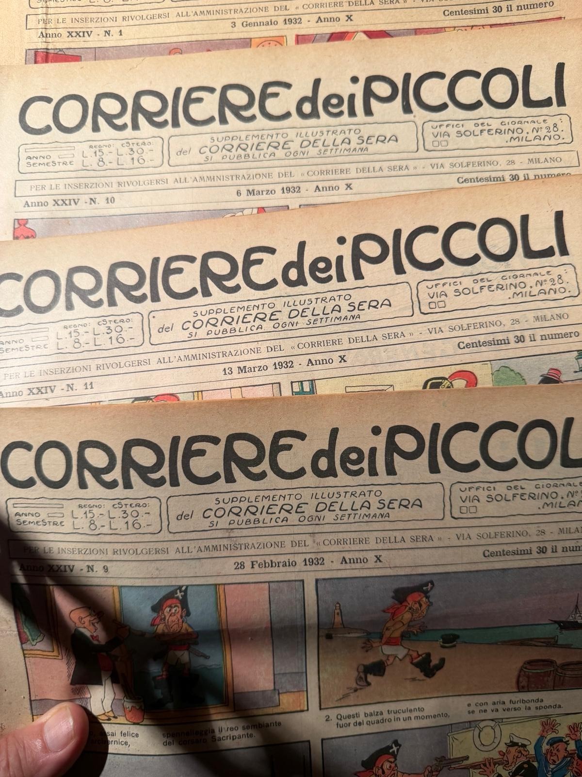 Lotto 3 Copie Corriere dei Piccoli Anno 1932 Numeri 9-10-11 Supplemento Storico 