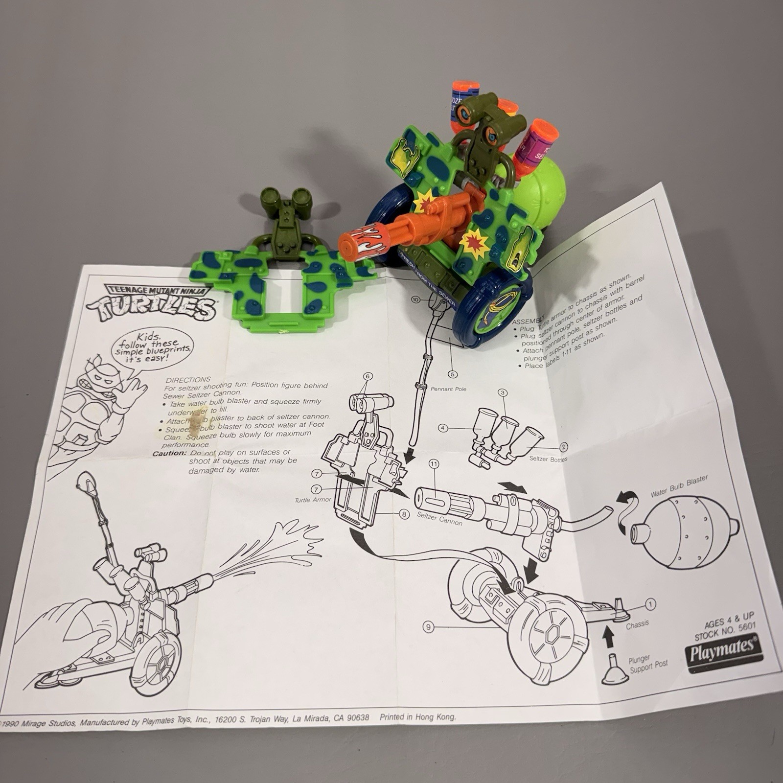 Vintage 1990 TMNT Sewer Seltzer Cannon Playmates Vehicle w/ Instructions Extras