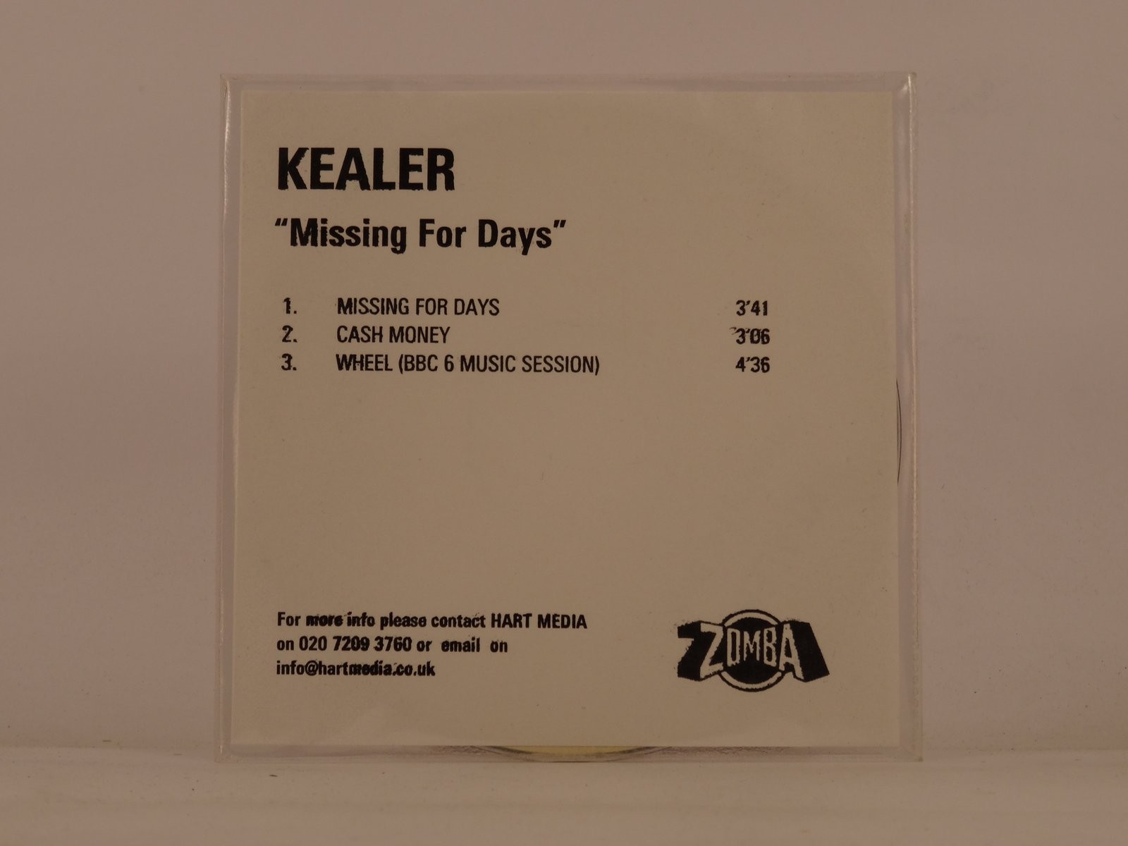 KEALER MISSING FOR DAYS (L42) 3 Track Promo CD Single including White Sleeve ZOM