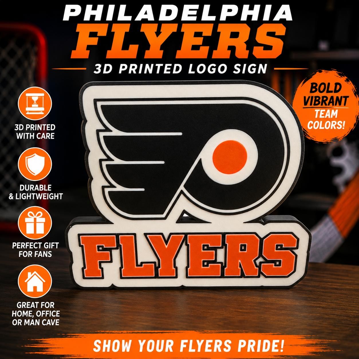 Philadelphia Flyers Insegna Logo Stampato 3D Hockey Ventaglio Scrivania Scaffale Uomo Decorazione Grotta