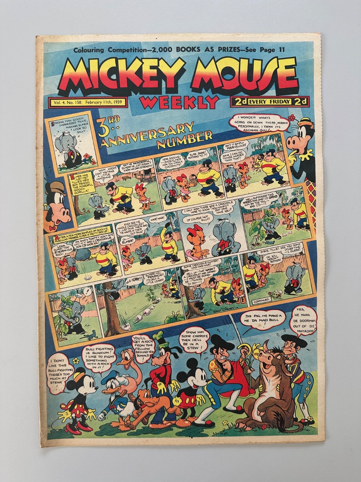 Mickey Mouse Weekly Comic #158 February 11th 1939 THIRD ANNIVERSARY FN- RARE