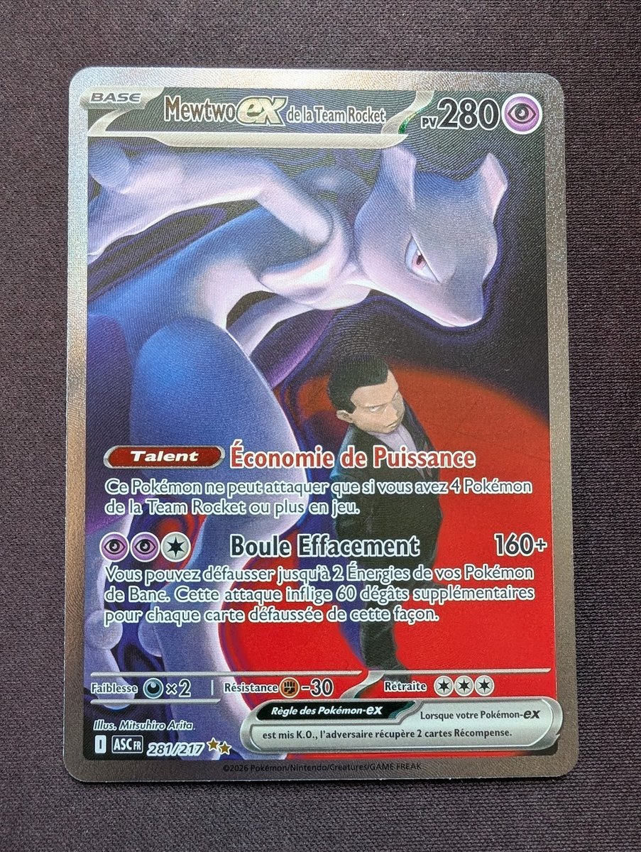 Carte Pokémon Mewtwo ex de la Team Rocket ASC 281/217  -  NEUF NEAR MINT
