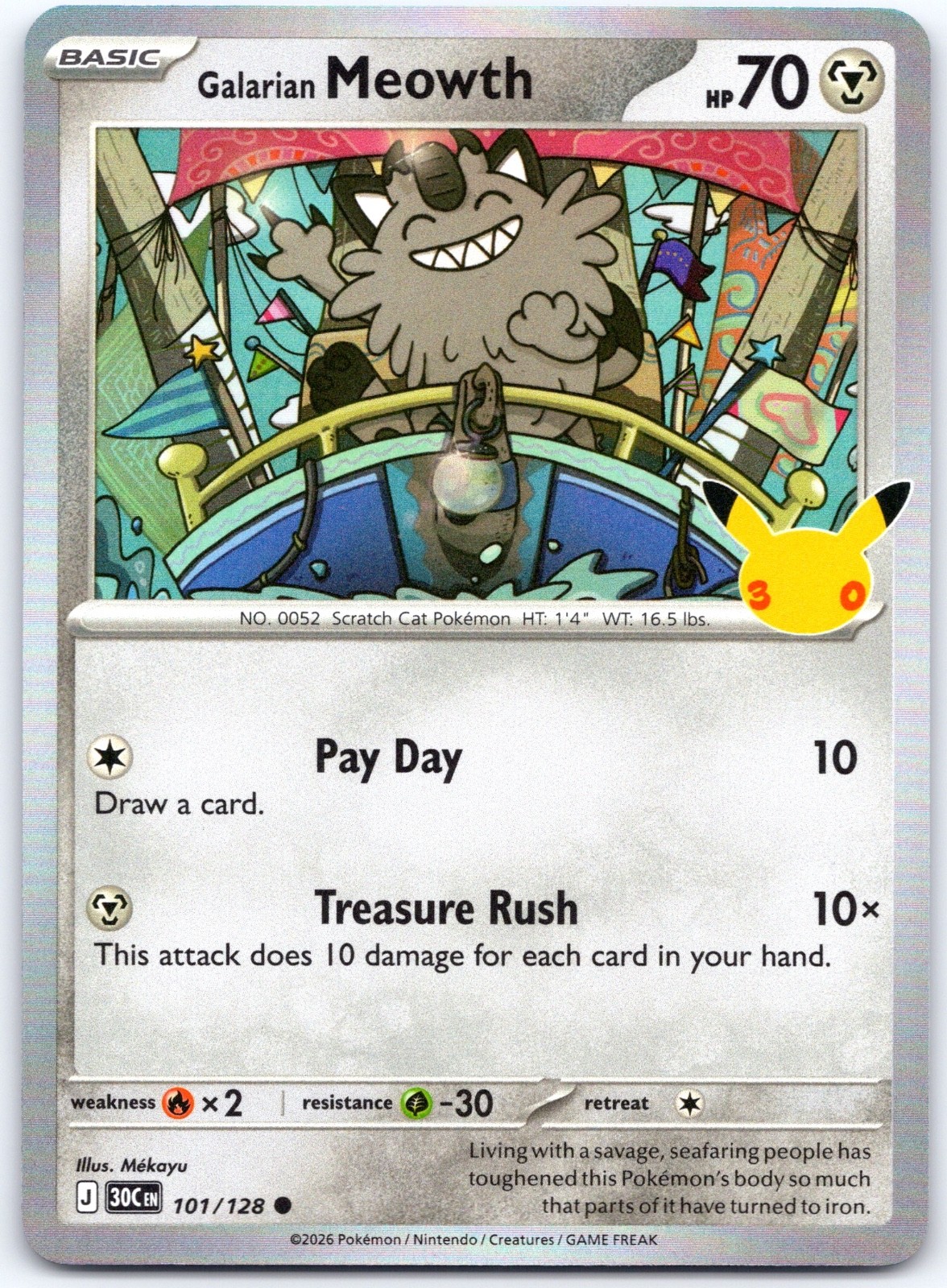 Galarian Meowth Holo Common ME: 30° Celebrazione 101/128 quasi nuovo