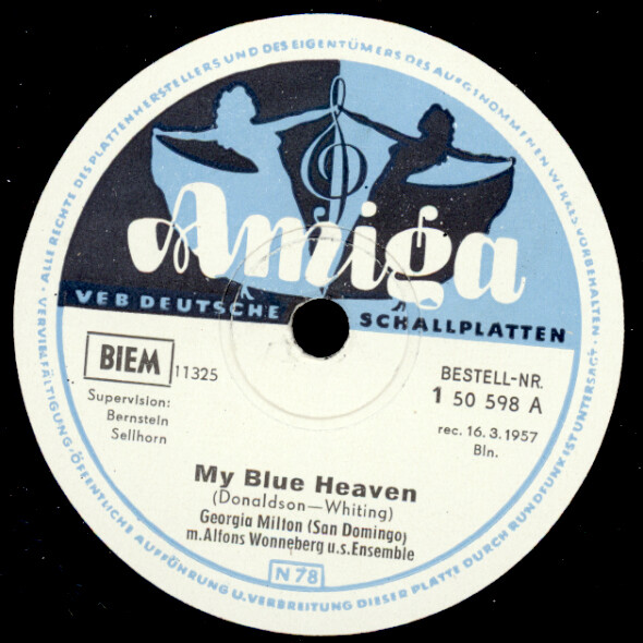 GEORGIA MILTON & ALFONS WONNEBERGER My blue heaven, DDR JAZZ E+ Schellack S4851
