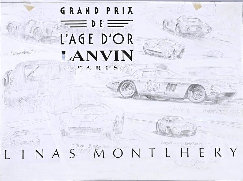 Denis Sire - dessin original au crayon Grand Prix Lanvin (no dédicace BD)