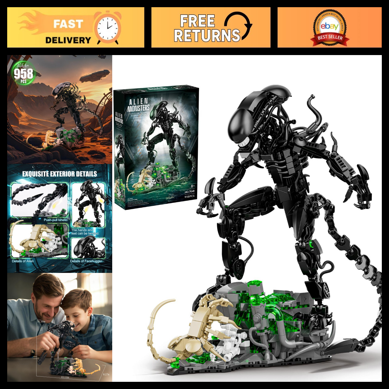 Alien Xenomorph Building Set - 958PCS MOC Action Figure Kit, Fantascienza Horror Model