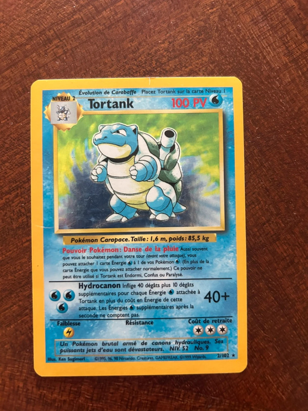 Carte Pokémon Wizards FR - Tortank  Holo Rare 2/102  - Set De Base Ed 1 - VF