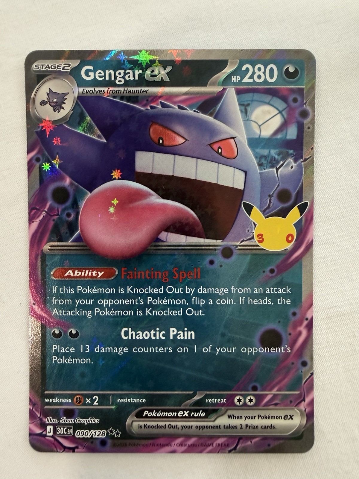 Gengar ex 090/128 Double Rare ME: 30th Celebration Pokemon Holo Near Mint