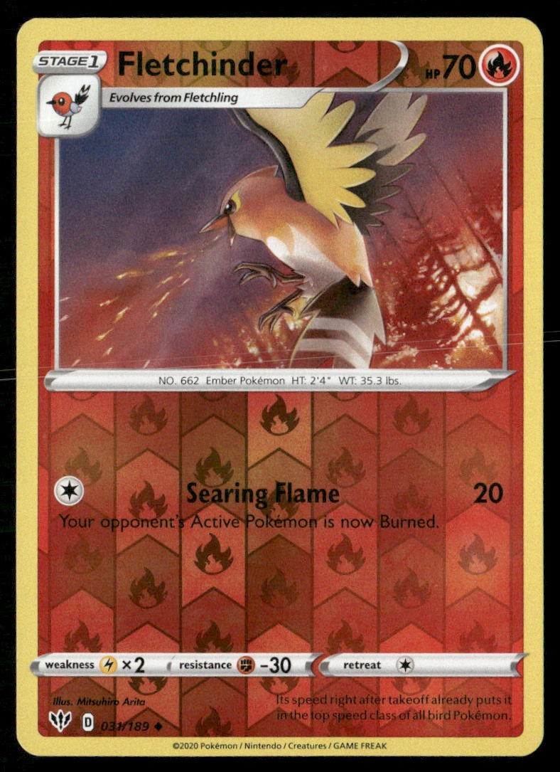 Fletchinder 031/189 Non Comune Oscurità Incendio Pokemon Reverse Holo Giocato Leggermente