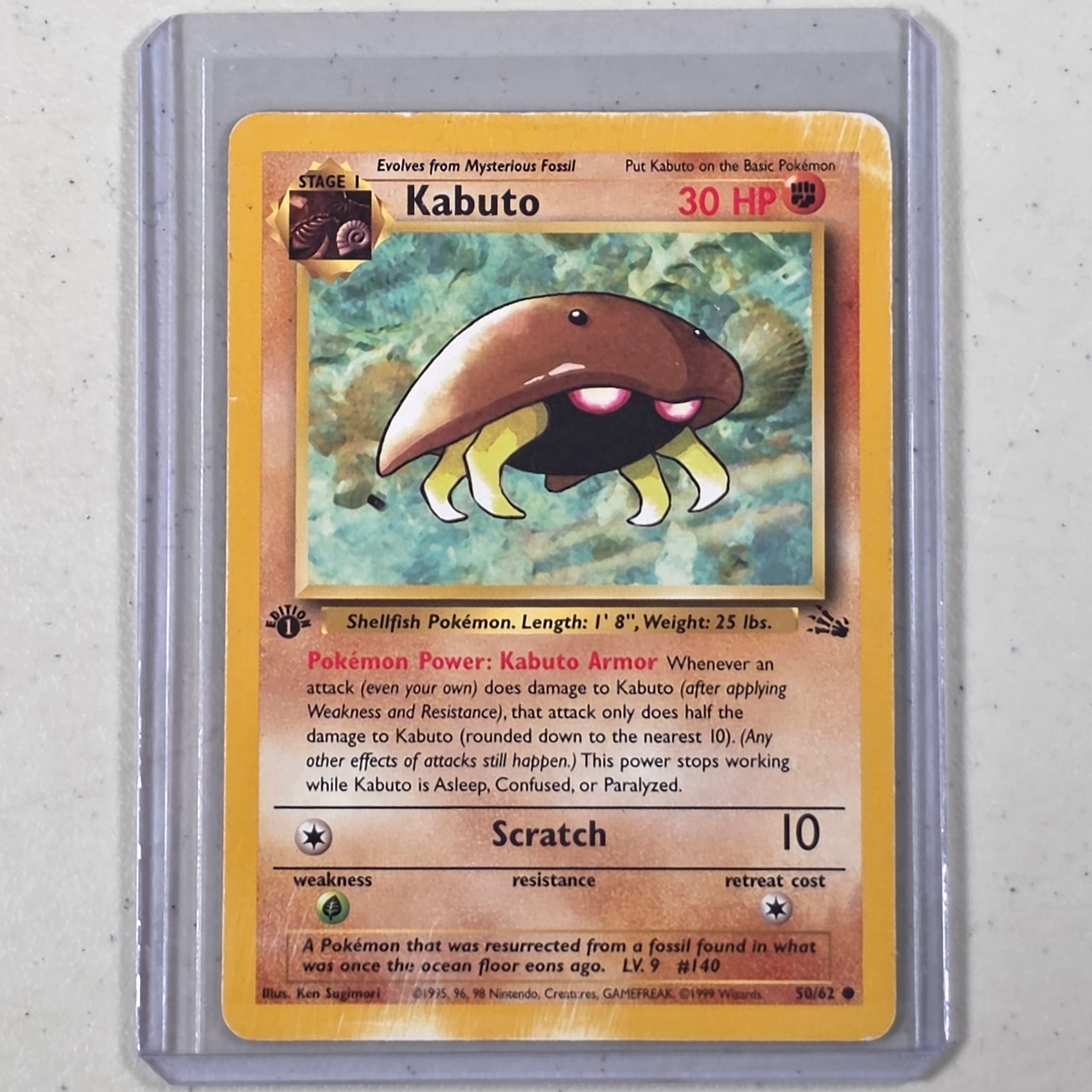 Pokemon TCG Kabuto 1999 Fossil Set 1° Edizione Carta Comune Vintage 50/62 HP/MP