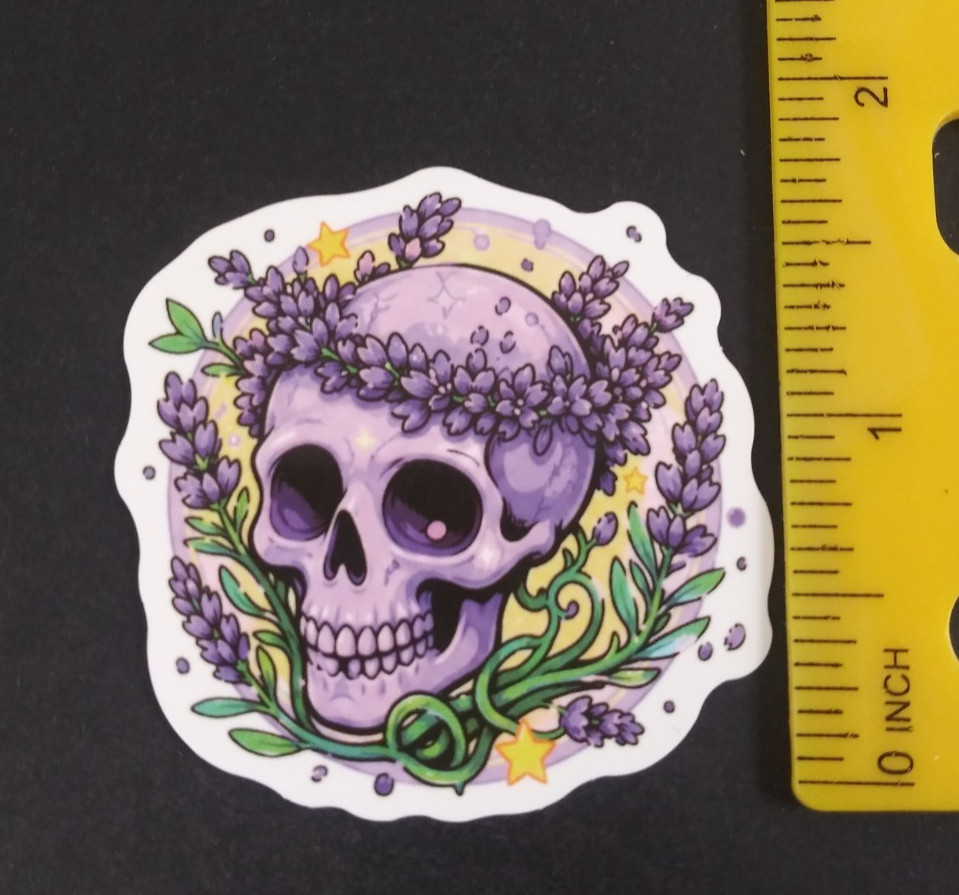 Lavender Skull In Flowers Sticker (AK)