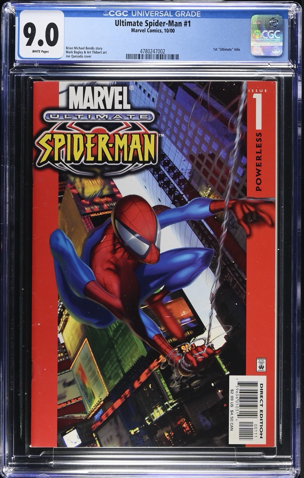 Ultimate Spider-Man #1 2000 CGC 9.0 pagine bianche primo fumetto Ultimate Marvel