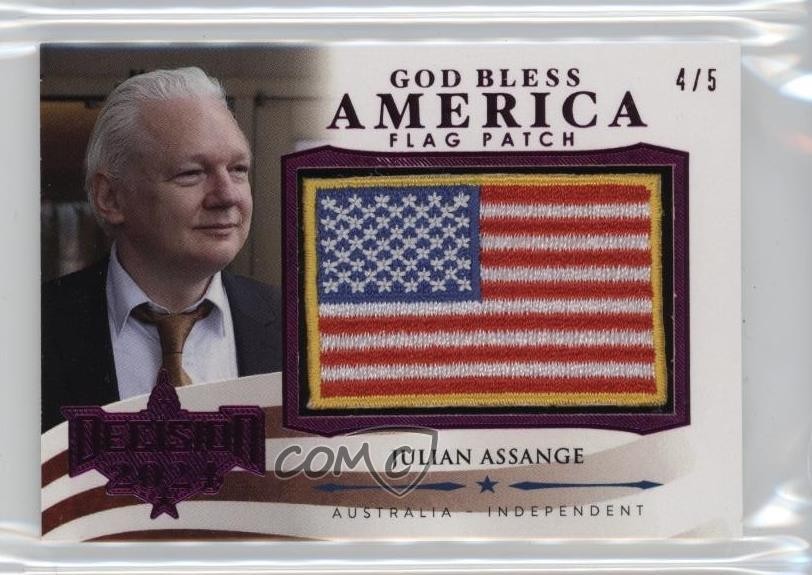 2024 Decision God Bless America Flag Pink /5 Julian Assange #GBA13 Patch k0q