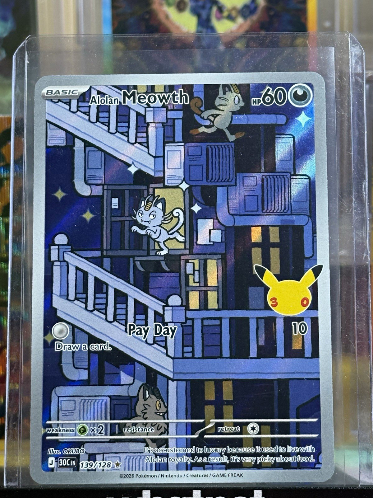 Pokemon Alolan Meowth 139/128 IR Pokémon 30th Celebration Illustration Rare