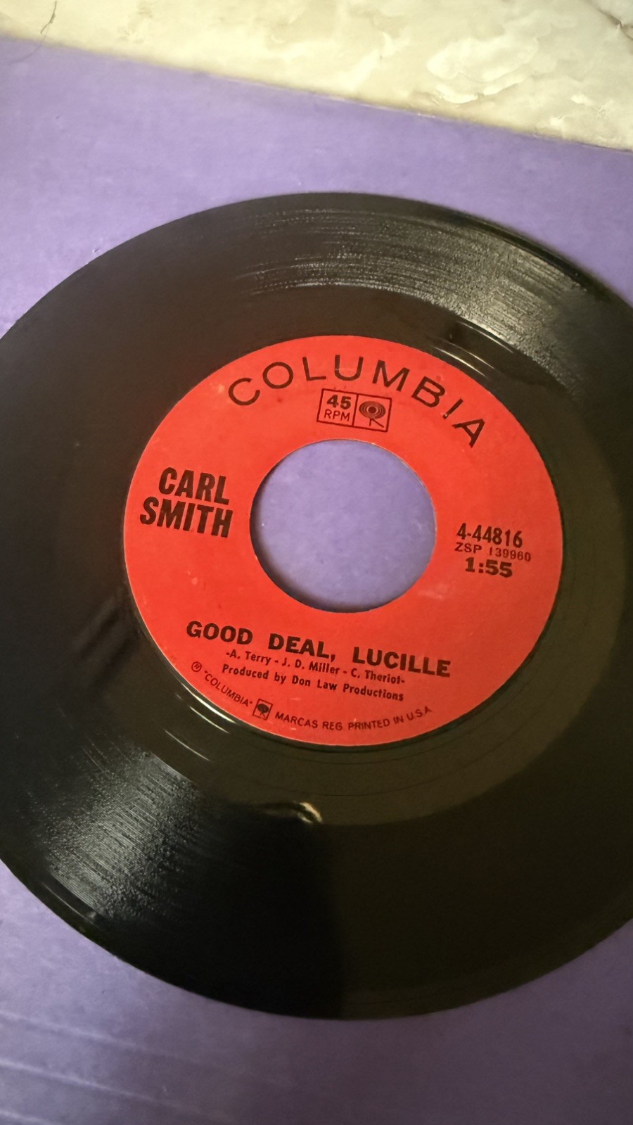 CARL SMITH- Never Gonna Cry No More/Good Deal, Lucille - COLUMBIA 45 VG 