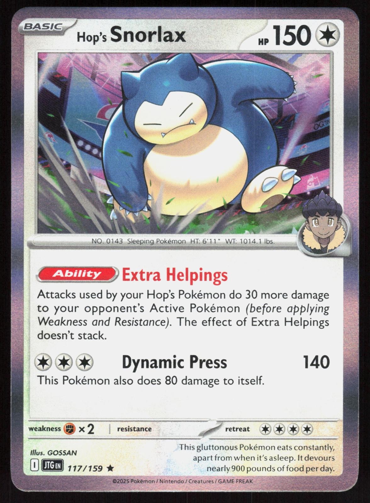 Viaggio Insieme Hop's Snorlax 117/159 Raro Pokemon Holo quasi nuovo/m