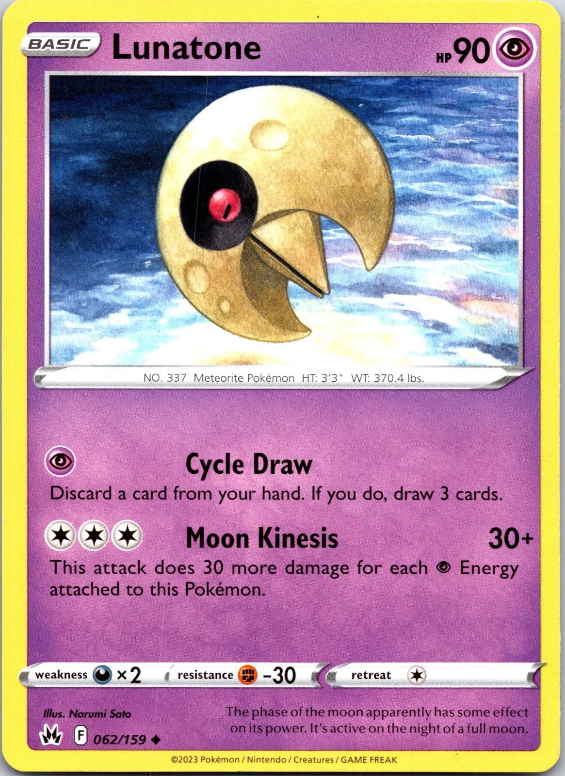Lunatone 062/159 Uncommon Crown Zenith Pokemon Near Mint