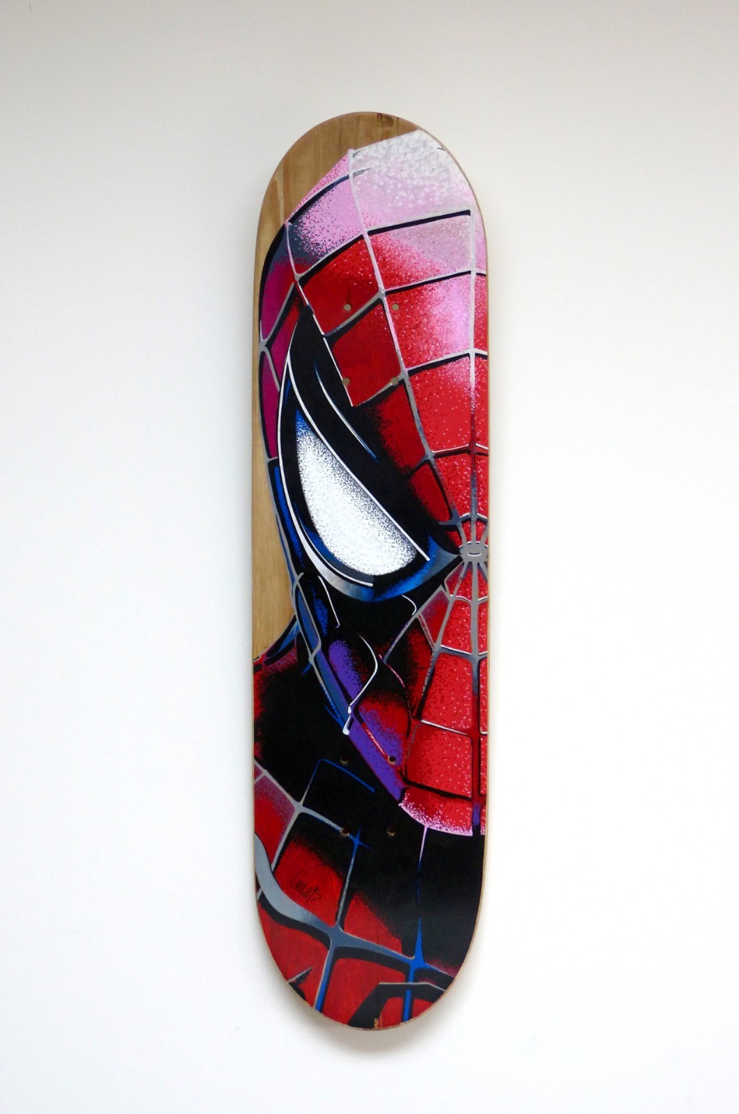 SPIDERMAN 2026 - Original acrylique sur Vintage Skateboard - signé
