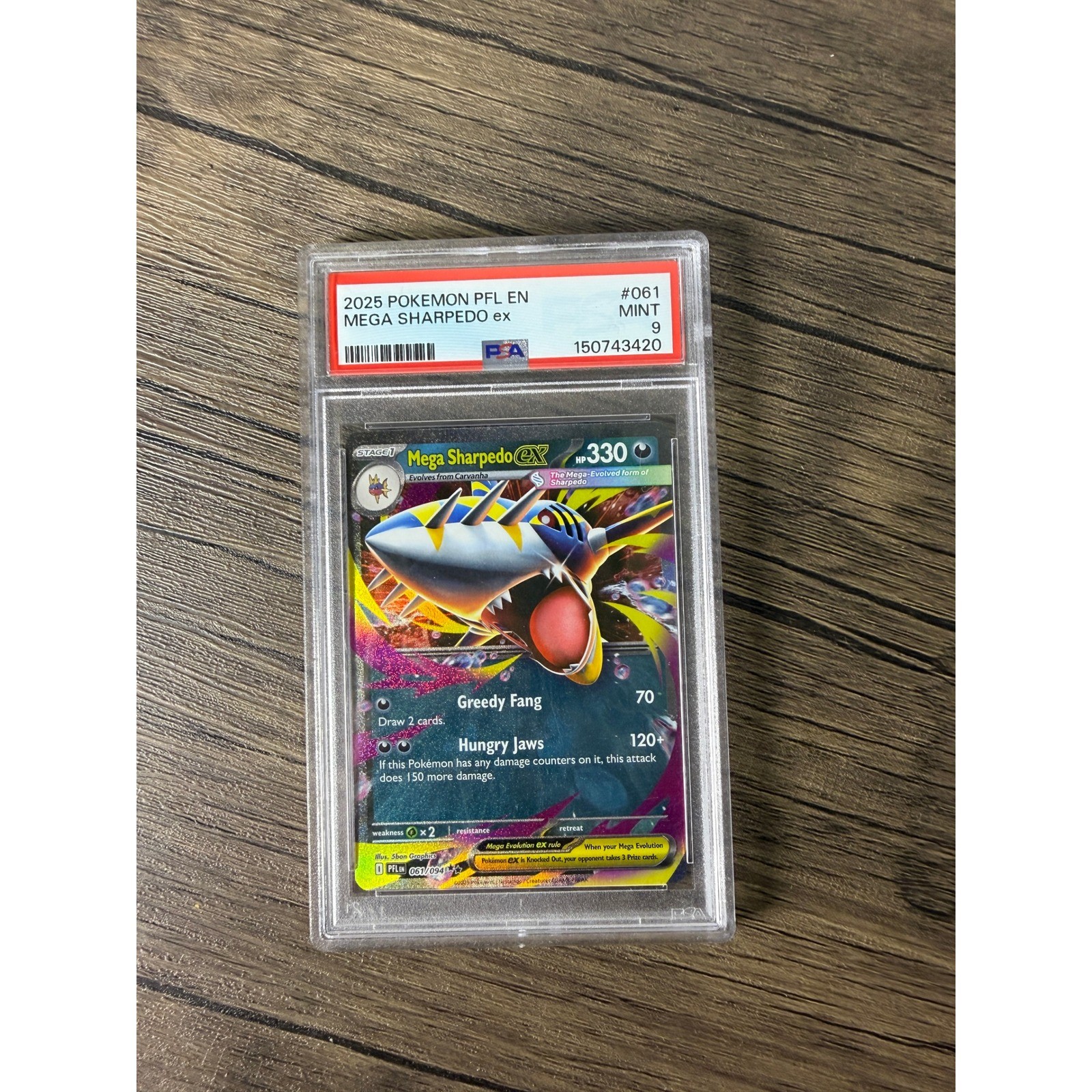 2025 Pokemon PFL EN Mega Sharpedo ex 061 PSA 9 Mint Ultra Rare TCG Card